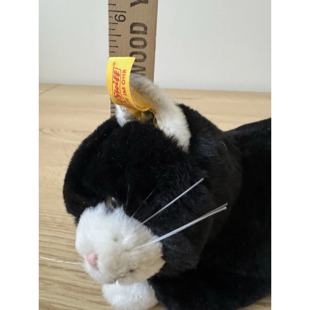 Vintage Steiff Mimmi Katze Cat Plush Lying Black White 30cm EAN 099502